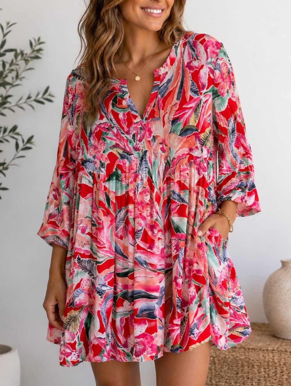 Women's Sunny Leigh Floral Mini Dress XL Red Pink